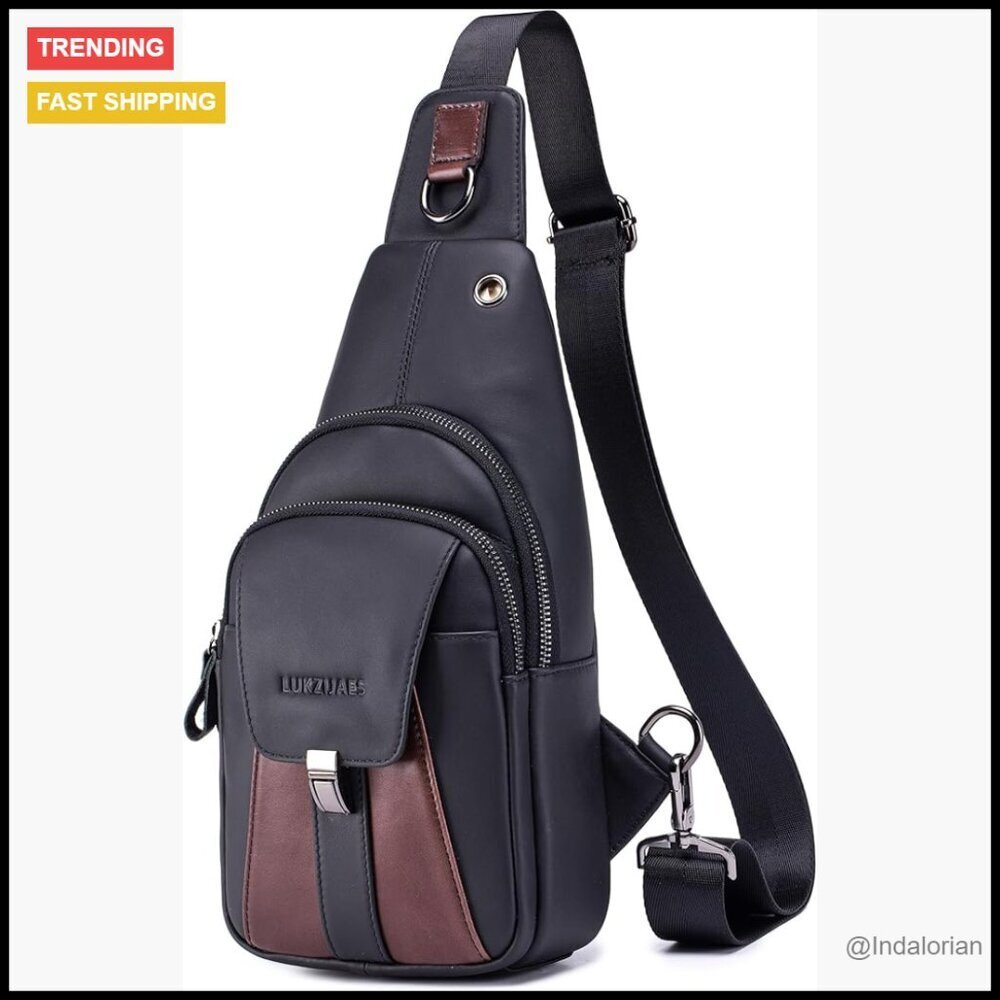 Genuine Leather Sling Bag Vintage Crossbody Chest Pack Daypack Travel Backpack